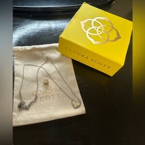 Kendra Scott Silver Ivory Mother of Pearl Ari Heart Necklace and Earring